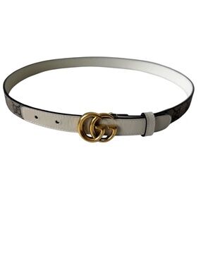 Gucci White Leather Double G Gold Buckle Belt